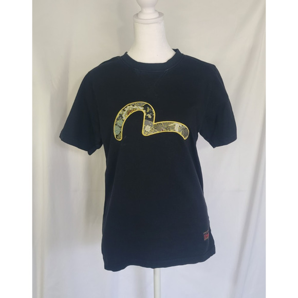 Vintage Evisu Womens Black Floral Embroidered Custom Made Tee Shirt Small - Picture 1 of 7